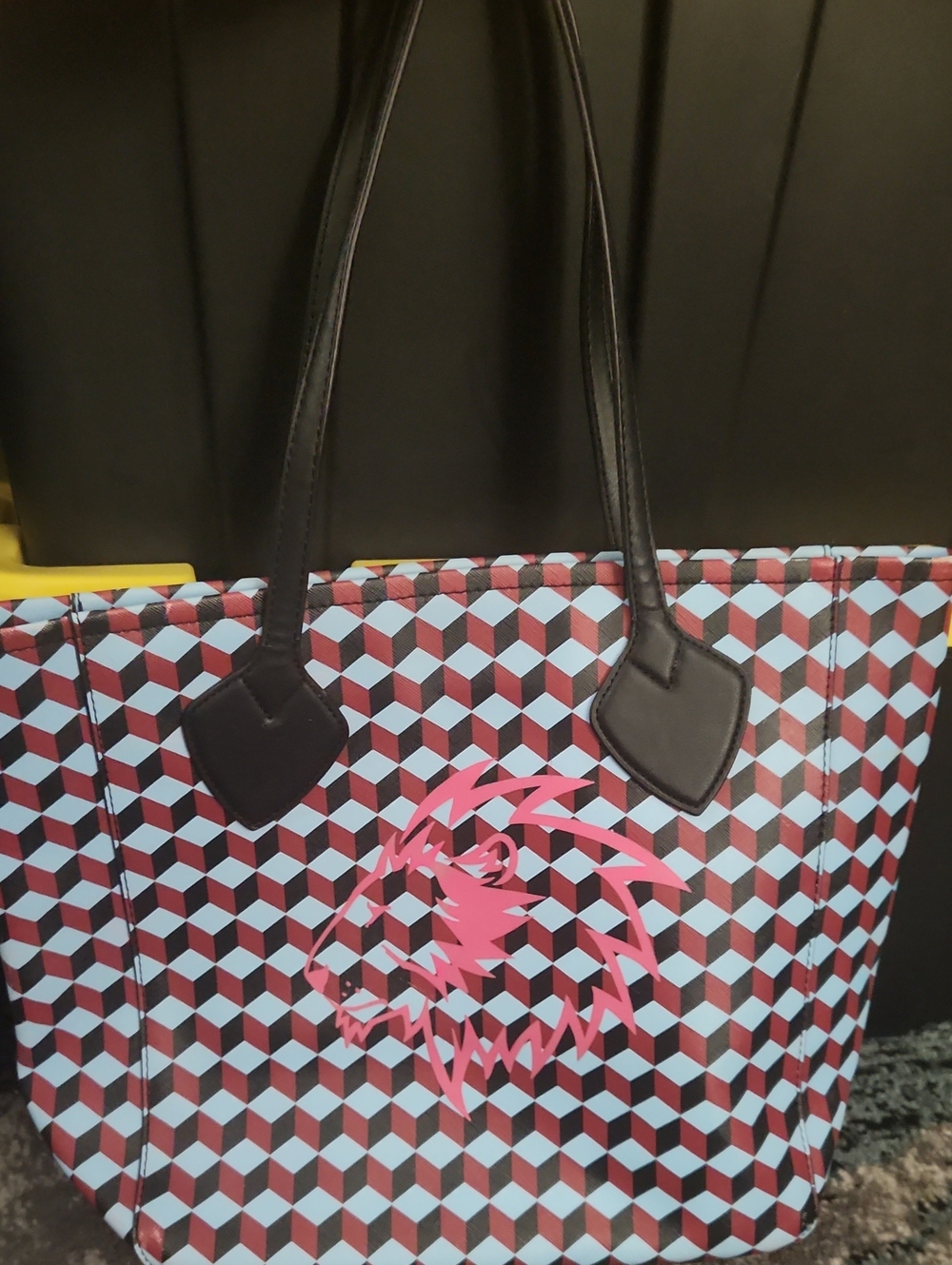 Anne Klien Geometric Tote Bag with Pink Lion Motif
